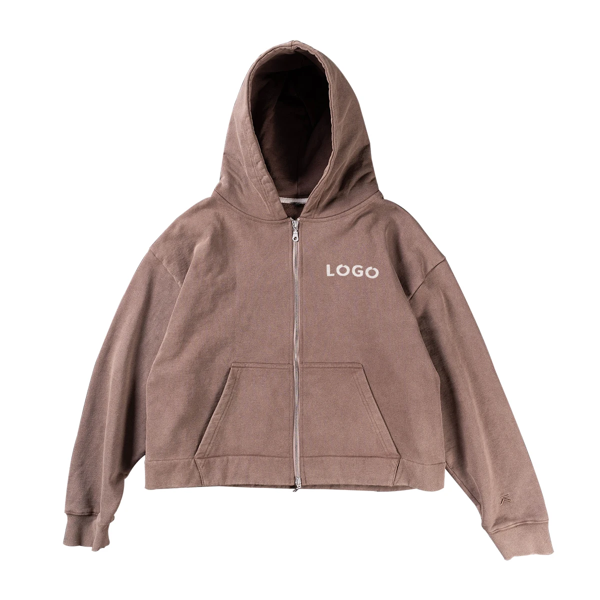 product vintage acid wash oversized boxy cropped hoodie custom heavyweight cotton streetwear embroidery design zip up hoodie for men-2