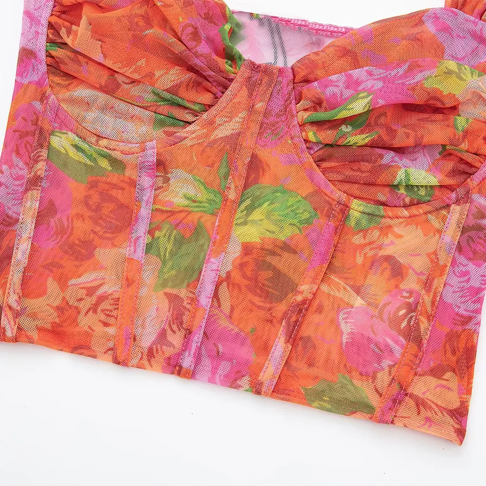 Women Autumn New Fashion Silk mesh bodice style blouse Vintage Sleeveless Chic Tops
