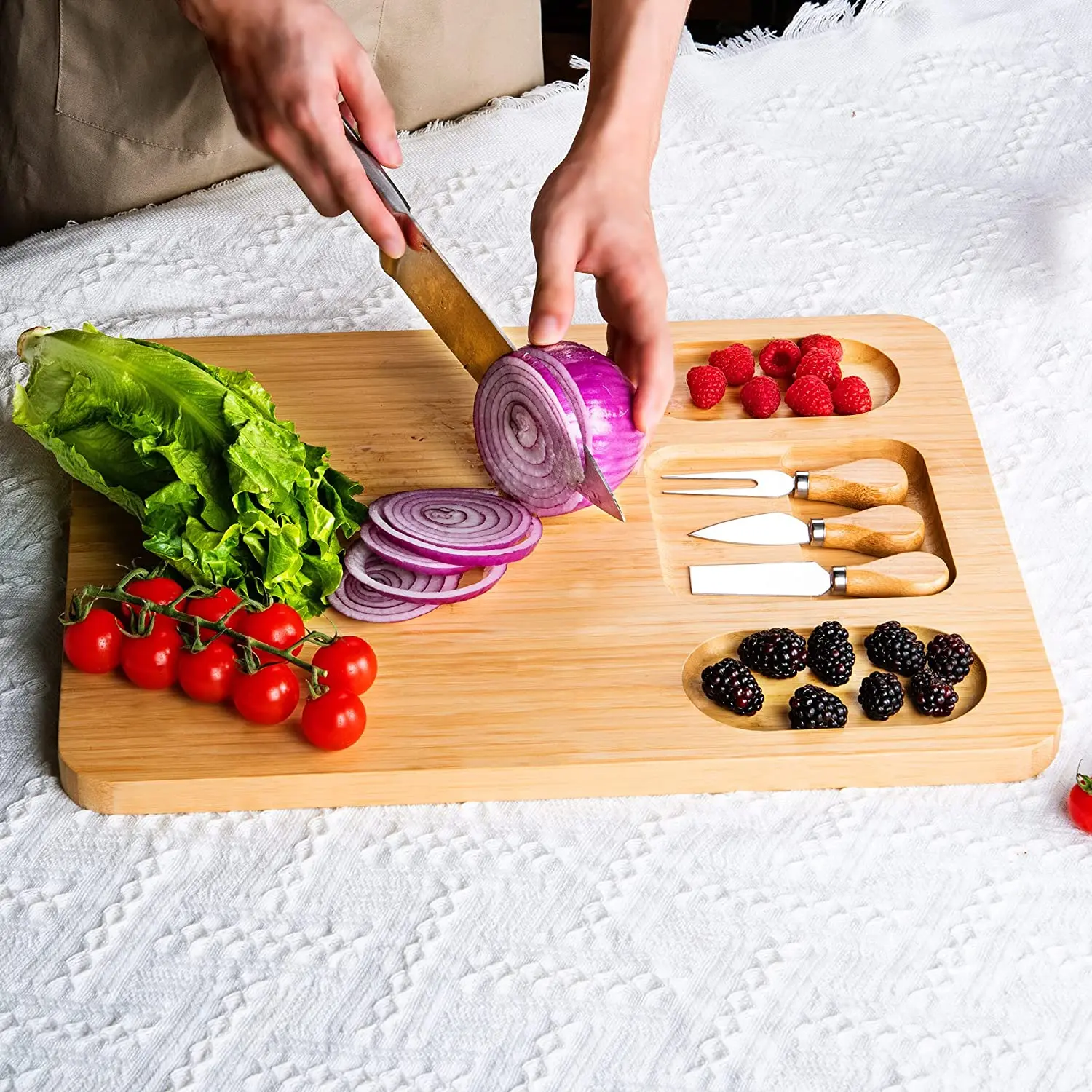 product unique rectangle bamboo charcuterie board set includes magnetic knife set for cheese and cutting gifts-0