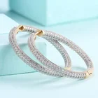 Gold Hoop Fashion Women 2/T Rhodium And Gold Plated Crystal Bling Large Hoop Earrings