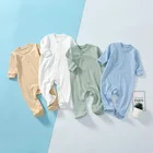 Infant Baby Boys Girls Newborn Solid Color Cotton Linen Romper Jumpsuit Long Sleeve Baby Plain Rompers