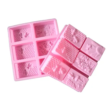 Non-stick 6 forms honey bee silicone used soap mold rectangular oval soap making molds handmade soap silicone mold