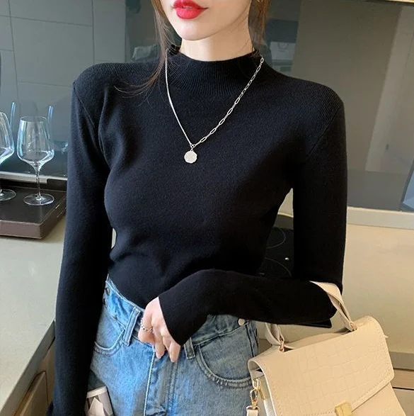 2023 Fashion Women Knitwear Stand Collar Turtleneck Pullover Base Tops Long Sleeve Lady Spring Autumn Knit Slim Casual Sweater