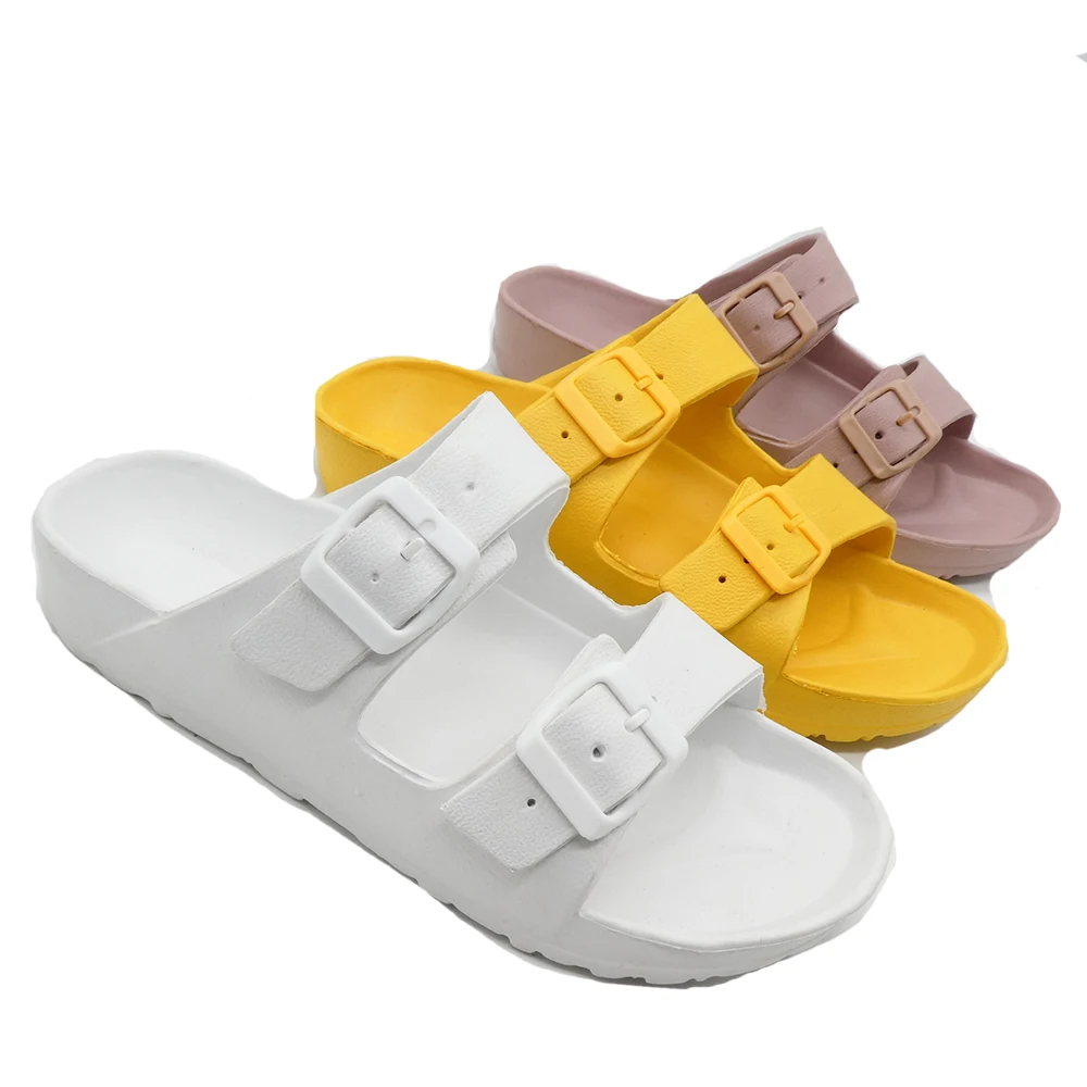 HEVA woman sandal Double Buckle  Women Wear soft-soled beach flats over stylish thick soled Roman Pillow Slippers clogs shoes