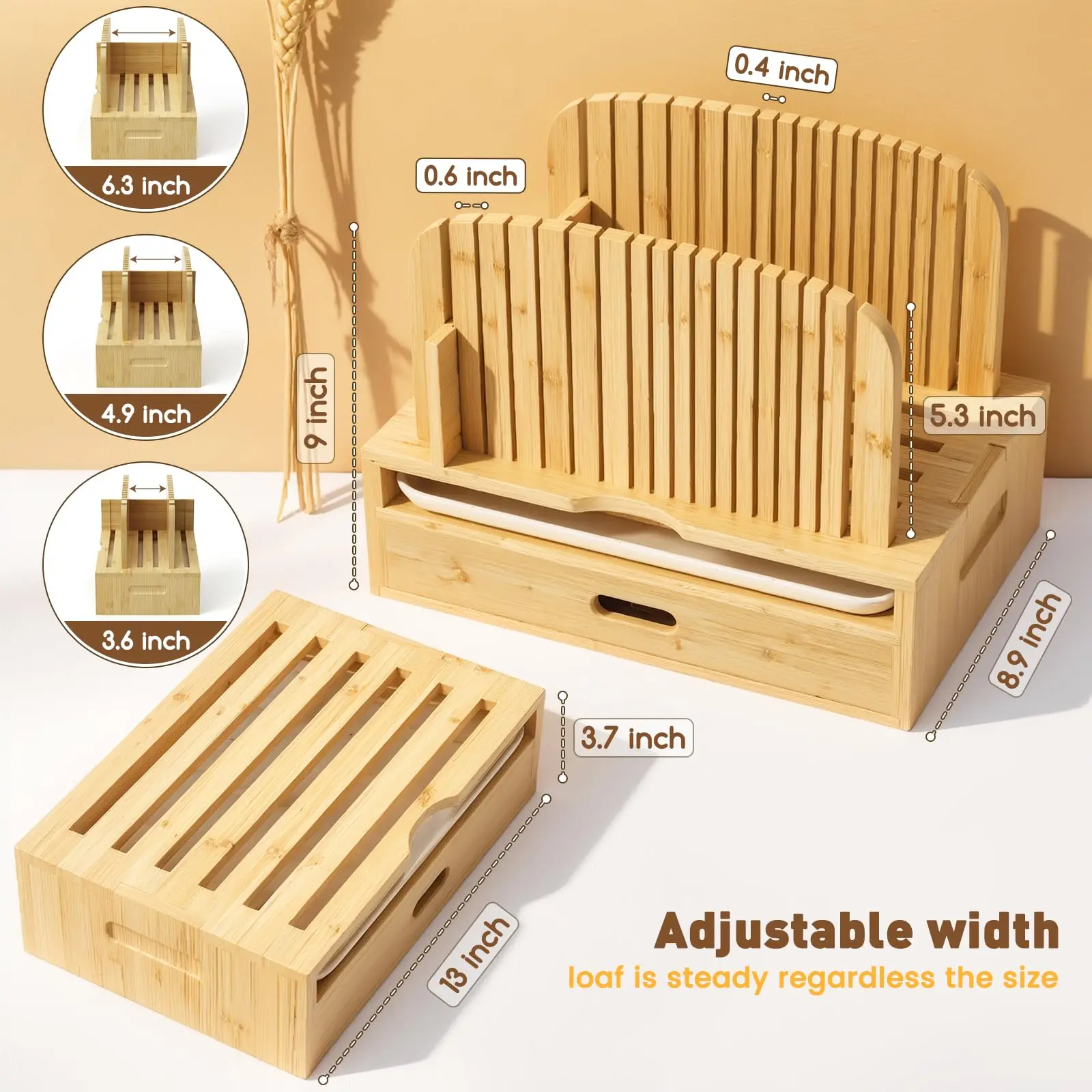 product bamboo bread slicer for homemade loaf foldable bread cutter with crumb tray storage drawer for bakery wholesale-4