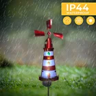 House Red Solar Light House With Wind Spinner Garden Solar Powered Led Glass Lamp Body Windmill Decoration Lights