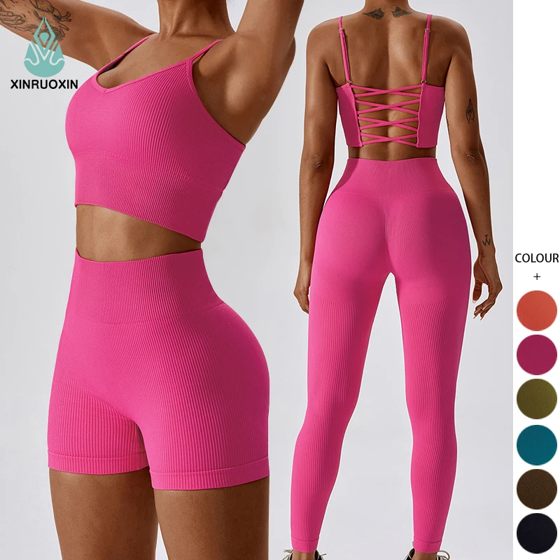 Wholesale Athletic Activewear Sports 3 Pieces Seamless Workout Fitness Clothing Women Sportswear Yoga Wear Gym Fitness Sets