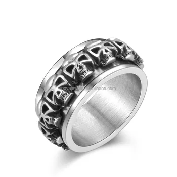 POYA Jewelry Punk Skull Rings Antique Silver Punk Jewelry Charm Skull Head Boys Rings For Men Stainless Steel Ring