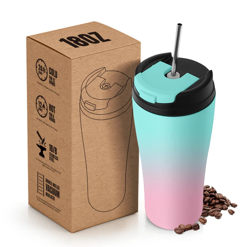 Customized Logo 304 Stainless Steel Mug Cup Juice Mug Insulation Cup with Silicone Straw Mouth