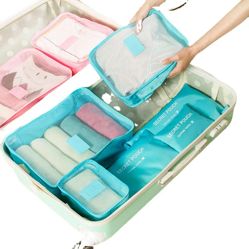 Nylon Cloth Travel Storage Bag 6-Piece Set Of Waterproof Clothing Travel Shoes Makeup And Toiletry Storage Bag