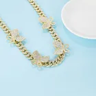 Cz Gold KN7 CZ Daimond Cuban Link Chain Butterfly Necklace Hip Hop Gold Plated Cuban Butterfly Necklace