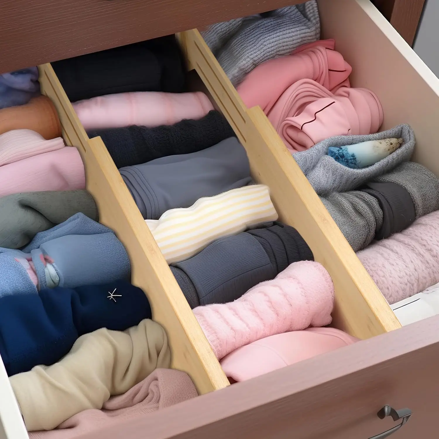 product custom 6 pack adjustable bamboo drawer dividers expandable kitchen drawer organizer separators drawer partitions-3