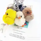 Crystal Glitter Funky Ring Pendant Mink Fur Fluffy Wholesale Puffball Cute Furball Doll Keychain