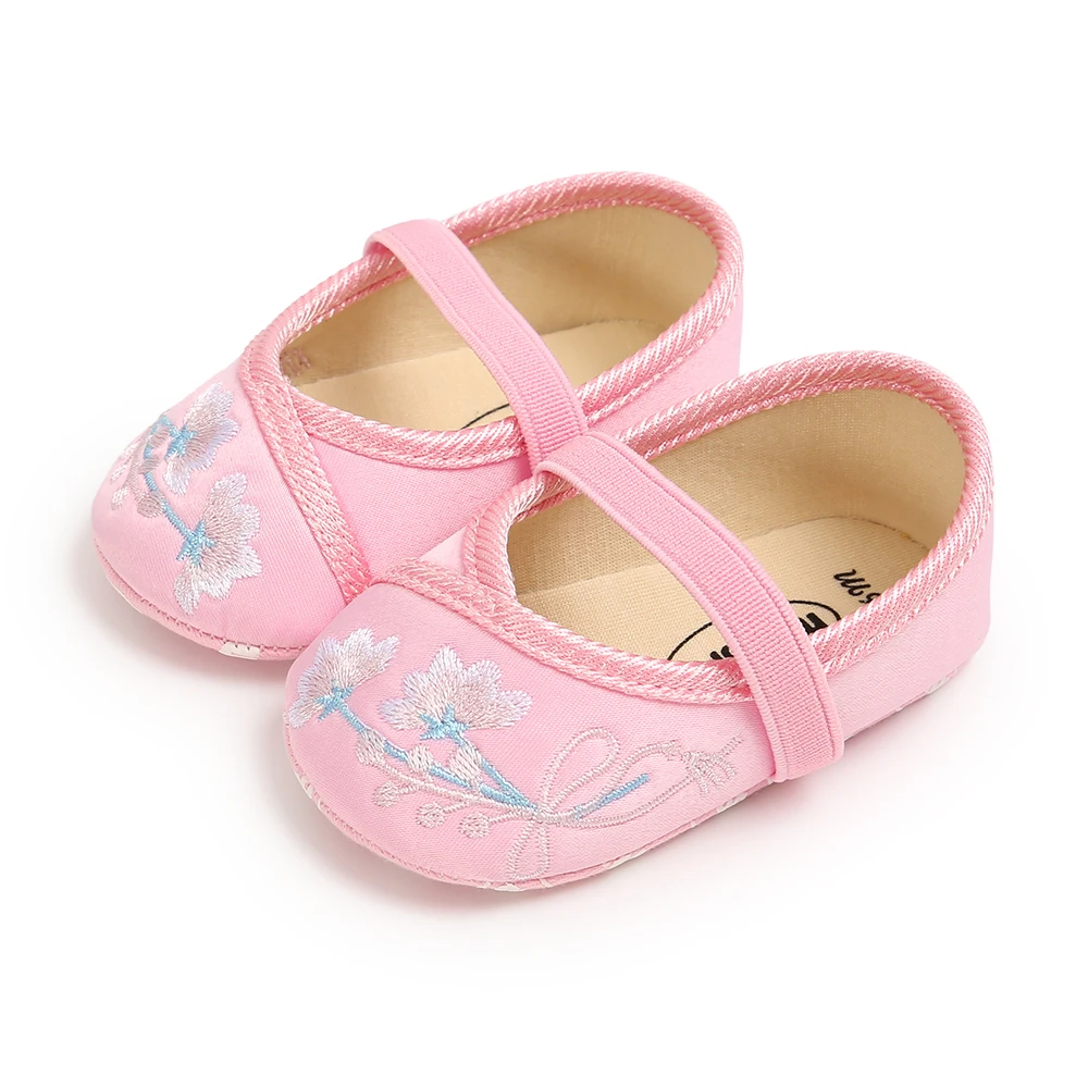 Hot selling soft cotton sole Flower print princess dress Wedding party baby shoes girl