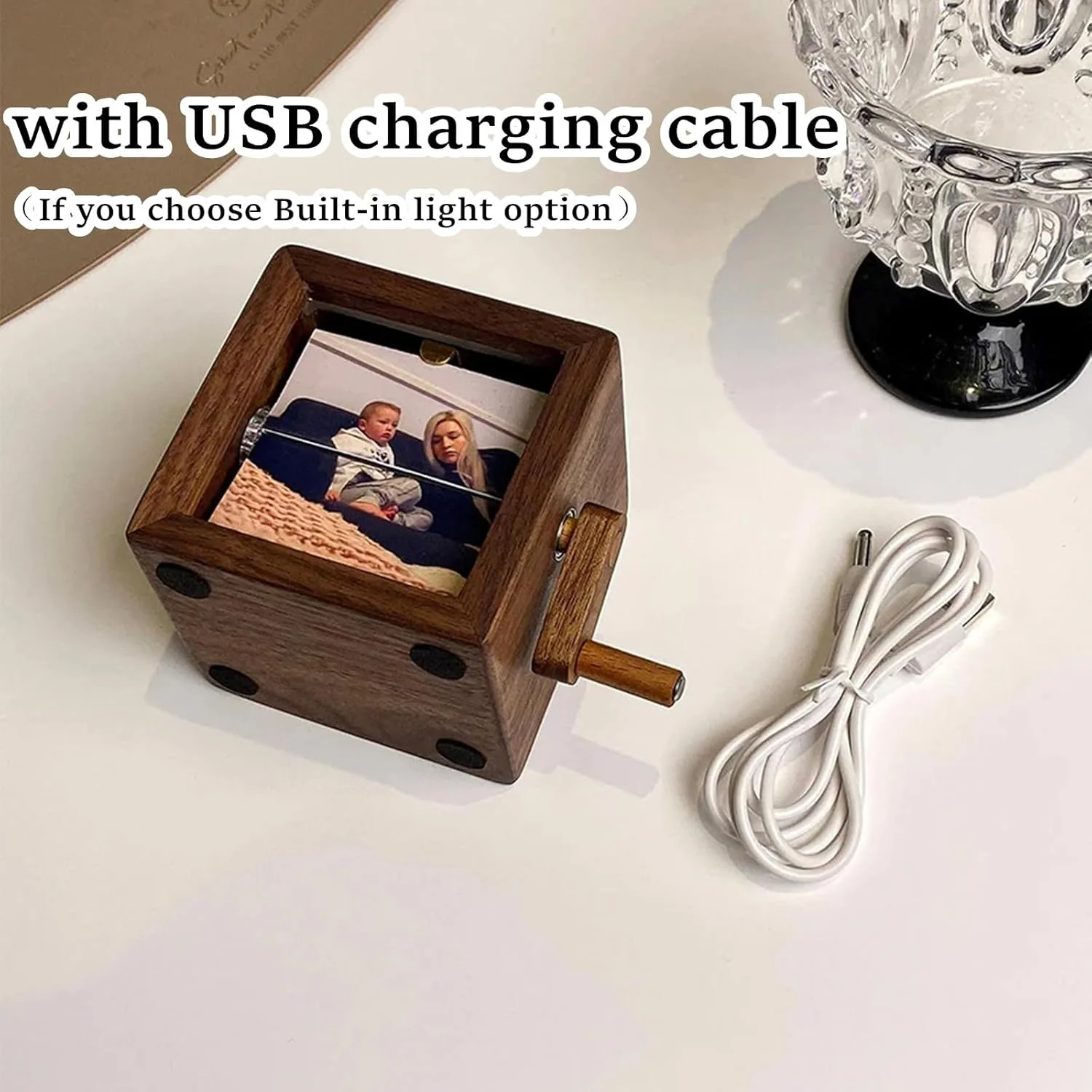 Custom Flip Book Frame Hand Crank Photo Album Personalized Lighted Photo Album Mini Wooden Flip Book for Couple Women Men