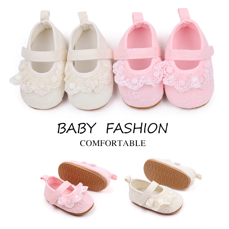 Spring and Autumn Solid Color Lace Lace Soft Soled Non-slip Baby Princess Shoes for Girls manufacture