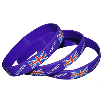 Customized Country Flag Silicone Rubber Wristband Jewelry bangle OEM printing logo no moq rubber hand band