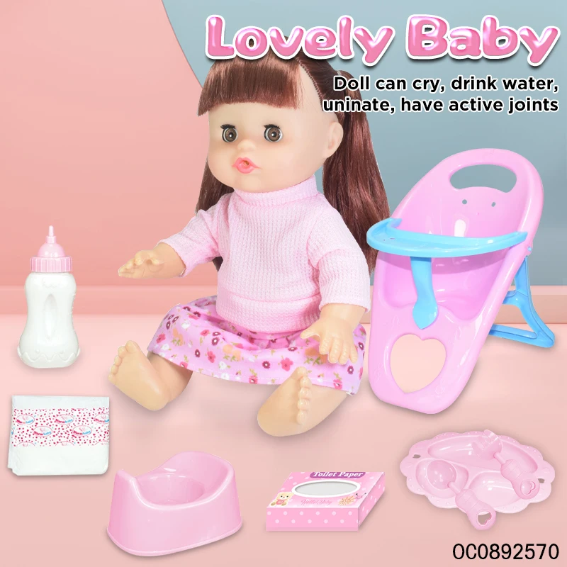 12 inch pee and drinking reborn full body silicon baby doll long hair for girl child