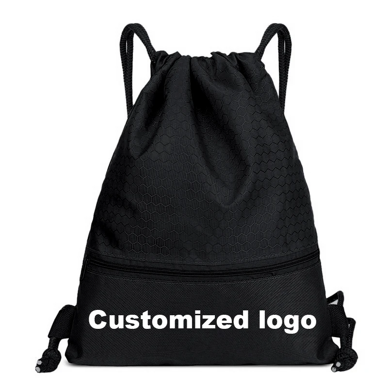 Custom Logo Men Women Polyester Drawstring Backpack Cinch Sack Gym Tote Bag School Sport Style Bag