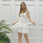 Cotton T1K5426YF Custom Hollow Out Summer Women Backless Lace Strap Floral Dress Casual Cotton Dress