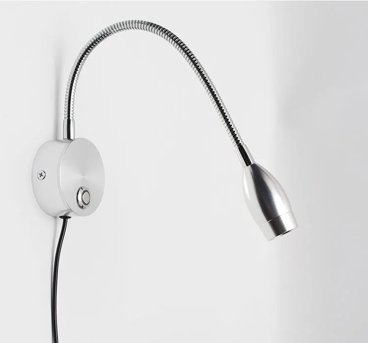 3W wall mounted led reading table light Hotel bedroom bedside headboard flexible gooseneck lamp