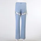 Jeans Light Color High Waist Washed Trousers Casual Straight Jeans Sexy Hollow Drawstring Jeans