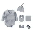 Clothes And 6 Pieces Plain Color New Born Baby Clothes Gift Set Baby Romper And Accessories For Baby Boys Or Girls