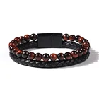 Beads Bracelet World Genuine Natural Stone Mutilayer Stainless Steel Clasp Men Beads Leather Bracelets Male