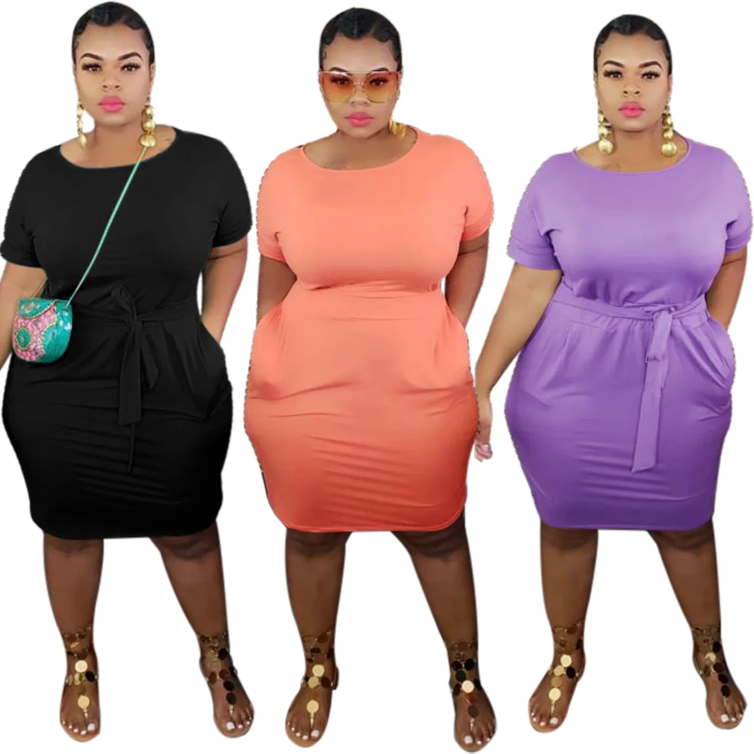 Hip-belt Dress Plus Size Casual Dresses 