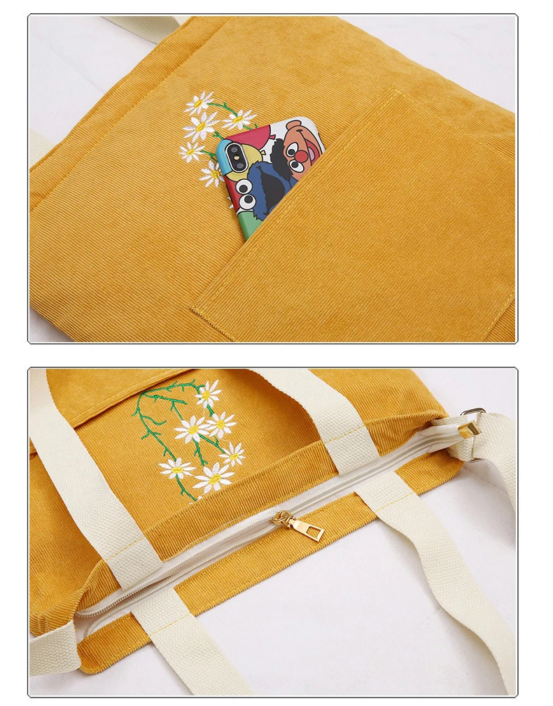 Corduroy Tote Sling Bag Custom Pocket Inside Women Corduroy Crossbody Bag With Zipper manufacture