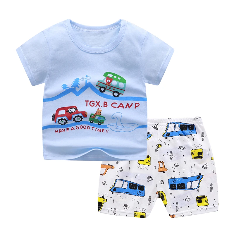 Wholesale Price Boys and Girls suits Cotton  Baby Short Sleeve Kids sets  Children Clothes Cartoon design with Cheap Price