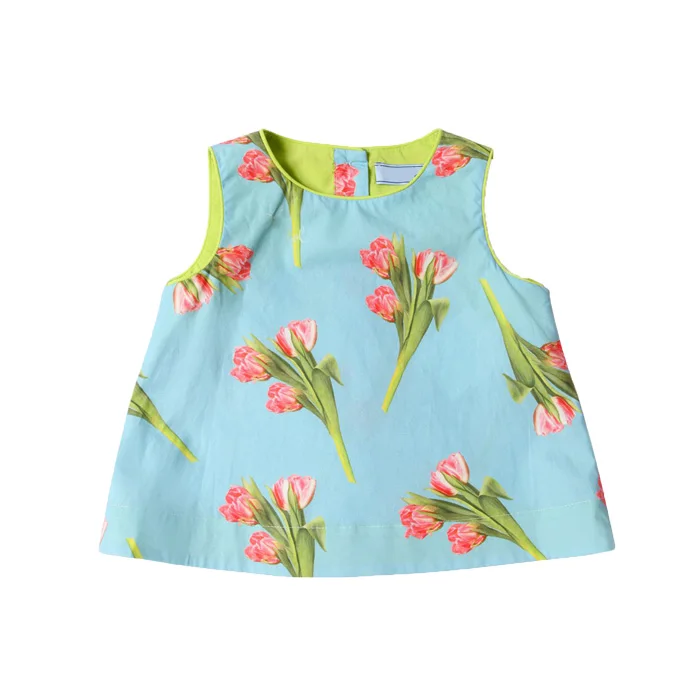 OEM or ODM fashion design boutique  floral print sleeveless T-shirt top and shorts summer girls clothing sets