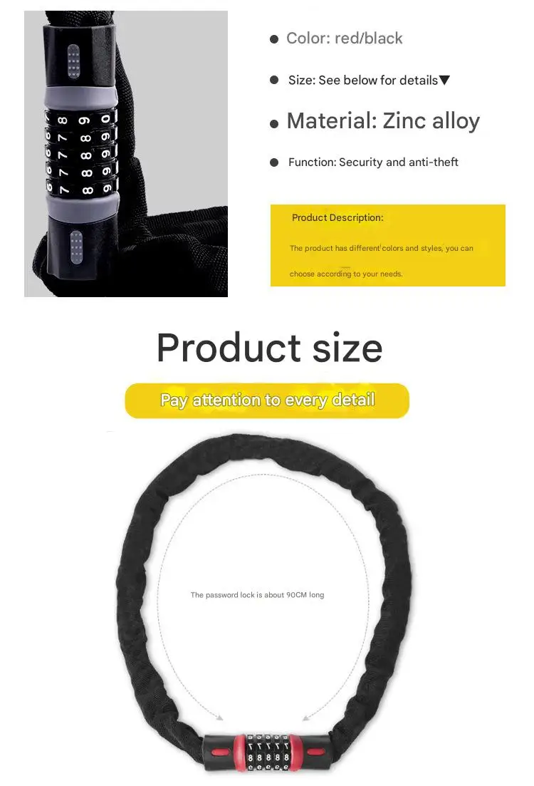 Portable Password-Lock Chain Accessory for Electric Battery Bicycles and Motorcycles Convenient Anti-Theft Accessory