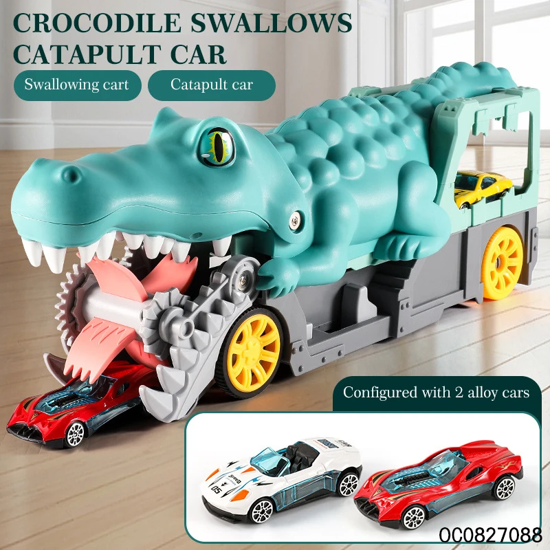 Crocodile toy truck transport carrier car big for kids girls boys with 2pcs alloy car toys