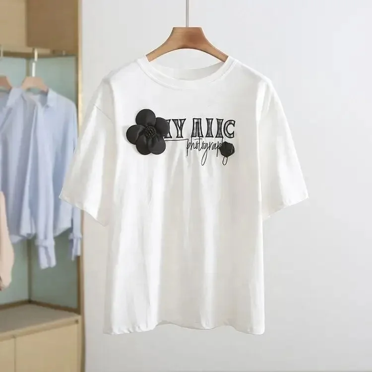 Summer new Korean version of large size trend women's cotton short sleeve T-shirt women's loose half sleeve base shirt stock