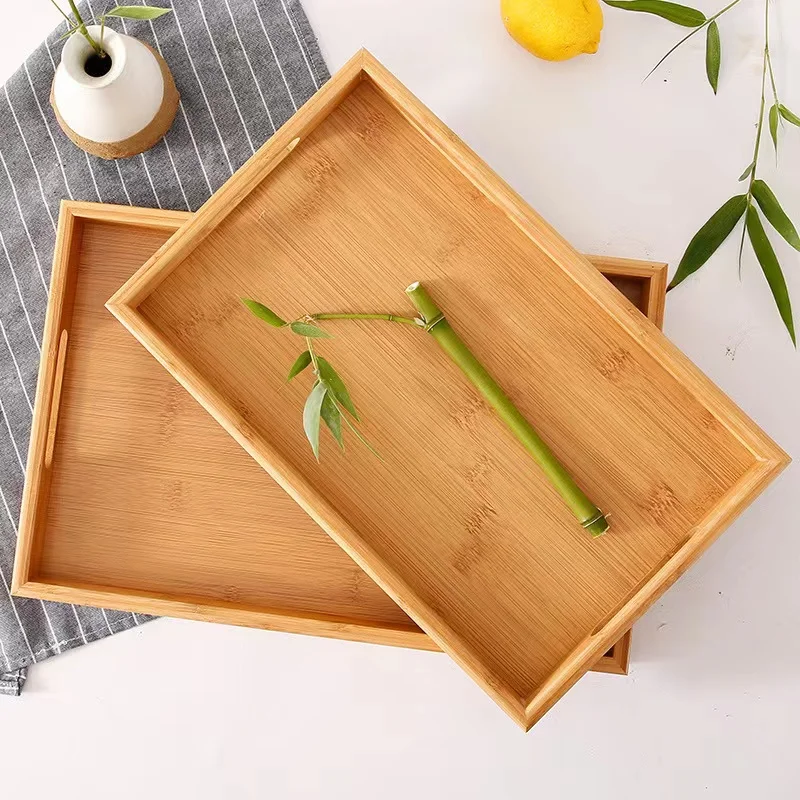 Coffee Table Tray Dining Room  Rectangular Wooden Breakfast Tray Bamboo Serving Tray with Handles
