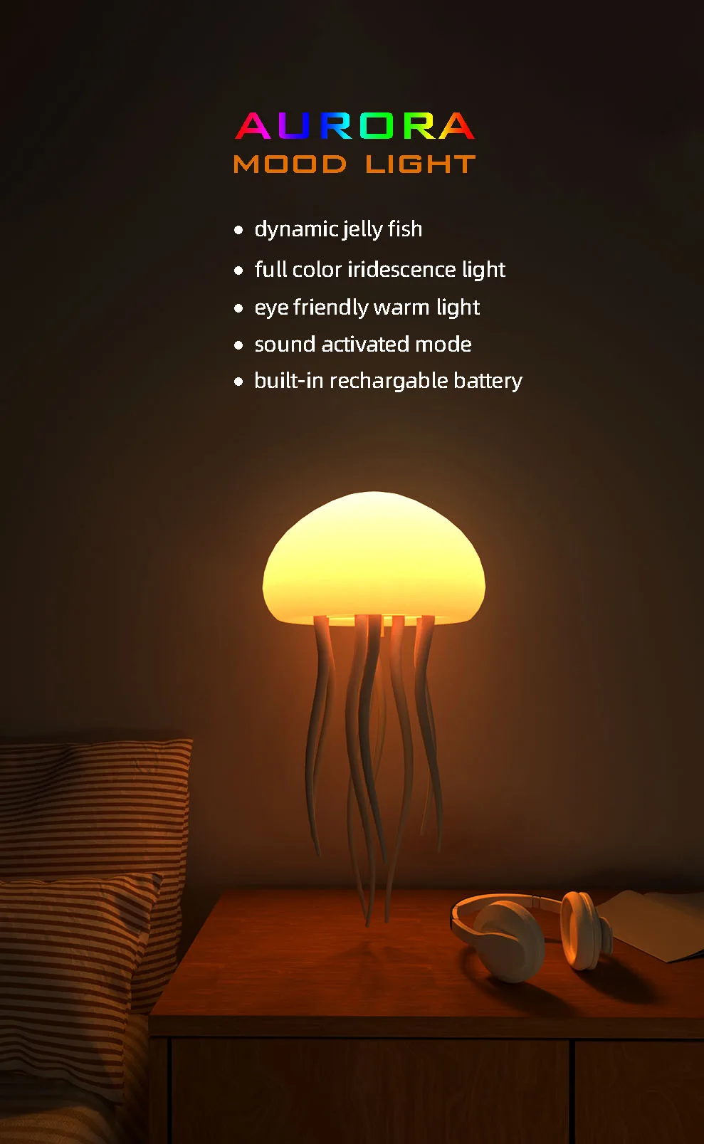 Intelligent Gradient Yard Dimmable Eye Care Bedside Lamp Voice Control with Dancing Legs Jellyfish Table Lamp with Touch Sensor