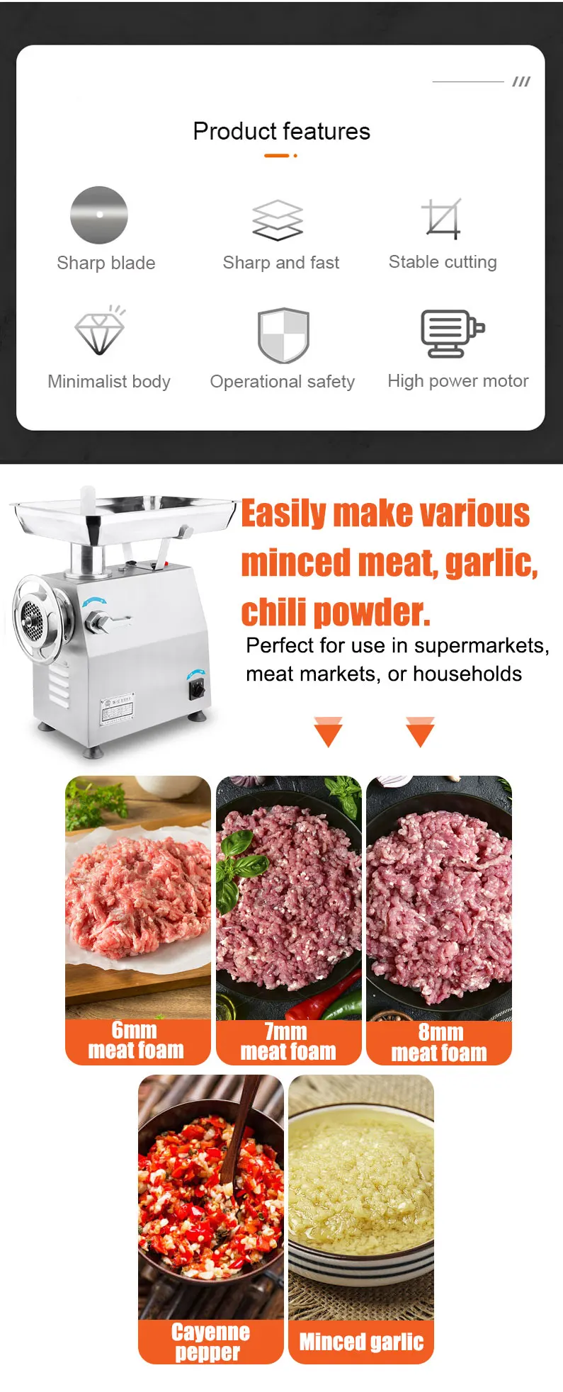 product yk 32w professional italian meat grinder for commercial use high power 1800w stainless steel blade easy clean durable-8