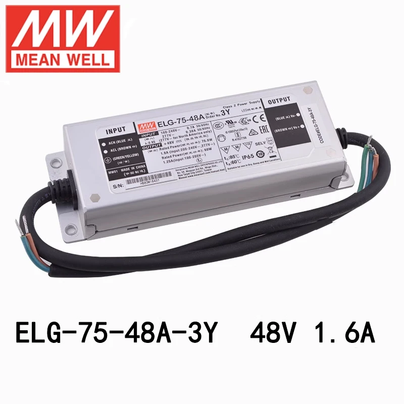waterproof meanwell triac dimmable led driver ELG-75-48A 40w 50w 60w 75w 48V output 12v 24v 36v 48v