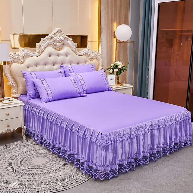 Queen King size bed spread bed skirt cover set bedding bed sheet with bedding skirt