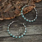 Earrings CC Retro Large Hoop Turquoise Stud Big Circle C- Shaped Eardrop Earrings