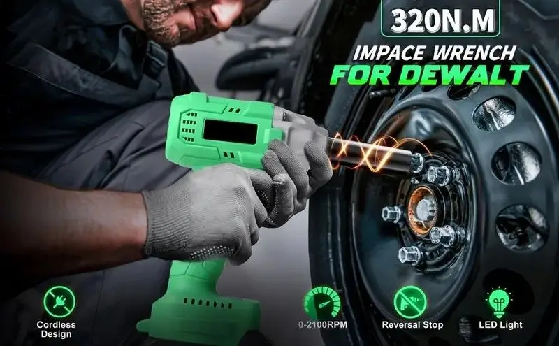 20V Cordless Impact Wrench, Max Torque 320nm, Electric Wrench Drill for Car