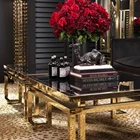 Glass Table Luxury Living Room Plated Titanium Gold Stainless Steel Frame Square Grey Glass Coffee Table