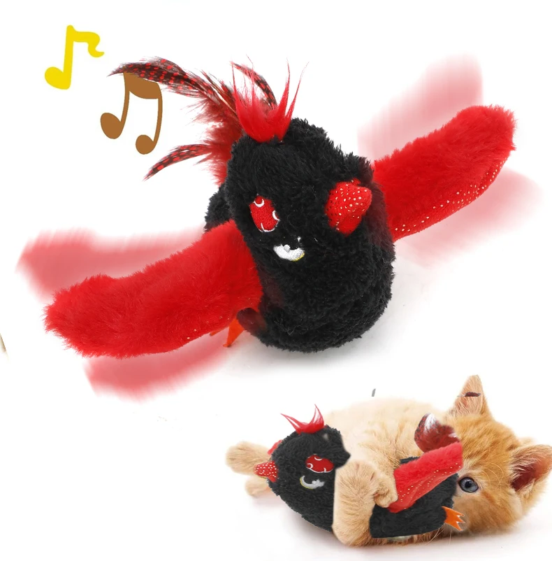 HOT Red Bird Cat Toys Touch Activated Flapping Wings Sparrow Interactive Smart Cat Toys USB Pet Products factory