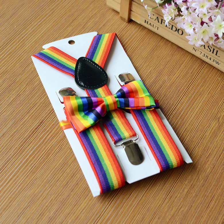 Rainbow Colors SUSPENDERS and BOW TIE COMBO SET Unisex Adjustable Suspender 