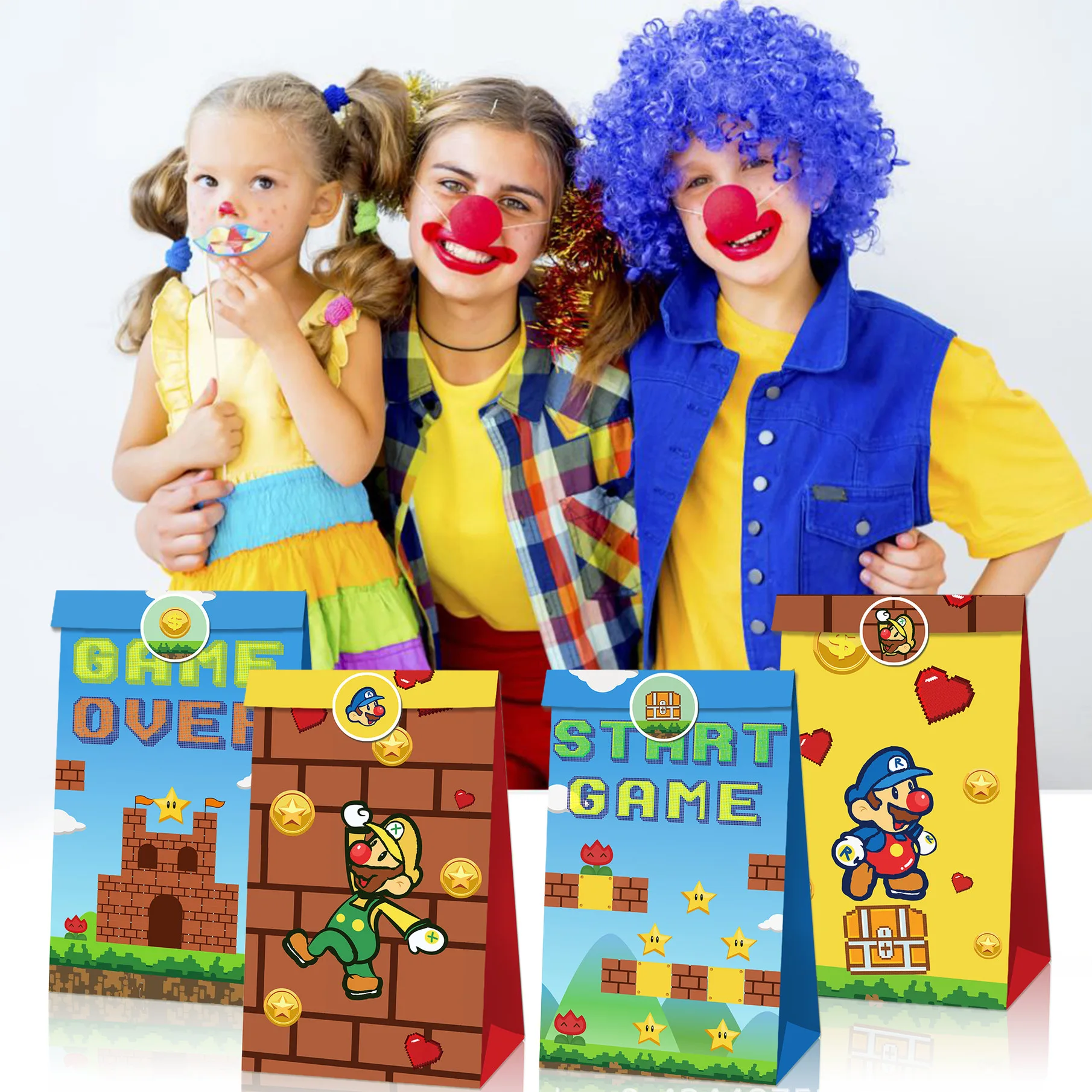 2023 Mario Candy Bag Toad Luigi Handbag 12pcs bags+18 stickers Mario START GAME OVER Sets Kraft Paper Gift Bag For Kids