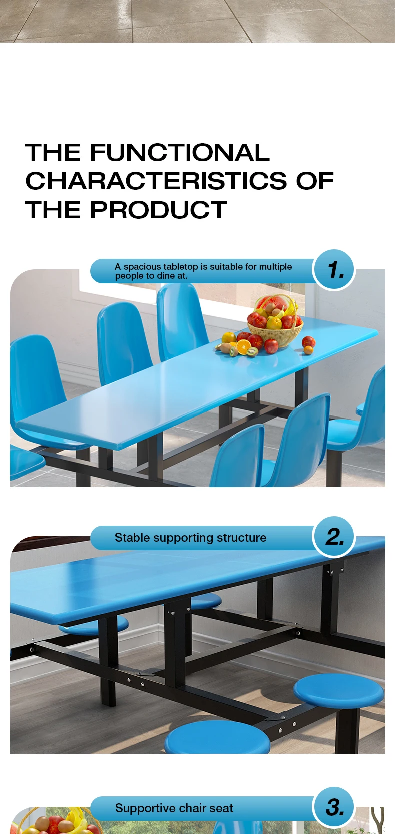 product free 3d design service custom fiberglass school restaurant student canteen dining table chair set-9