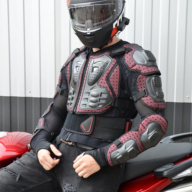Red, 2XL Motorcycle Motorbike Full Body Armor Protector Pro Street Motocross ATV Guard Shirt Jacket with Back Protection 