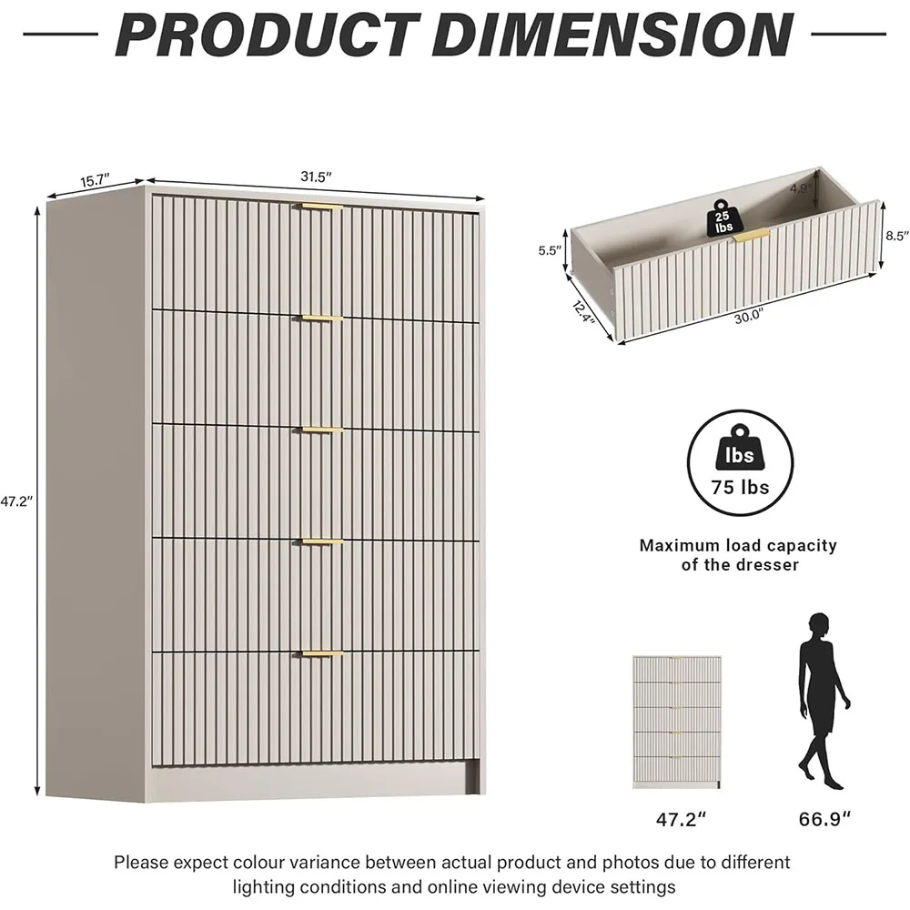 product modern 5 drawer dresser smooth slides golden handles wide chest drawers for bedroom living room wood materia-5