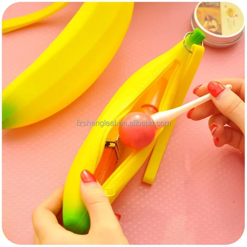 product novel kawaii cute 3d small silicone silicon banana shaped pencil case pouch custom kid school bag girls stationery-1
